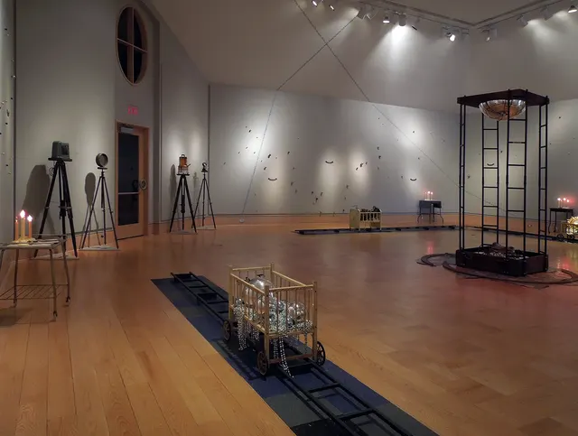 Cosmogony 2.0: gallery view to southwest with "four elements" tripods