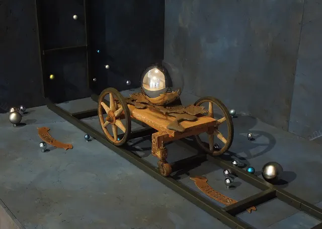 Cosmogony 2.1: cart with mirrored globe