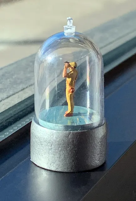 Miasma I: Causae et Curae: window sill: binoculars man in 1-inch dome