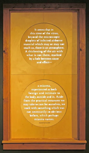 Miasma II: window insert with cut out letters