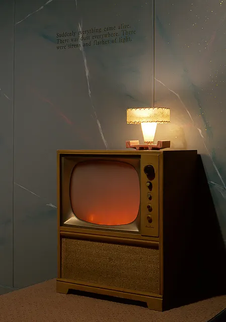 Mneme XII: Voices: vintage television with animated “firelight”