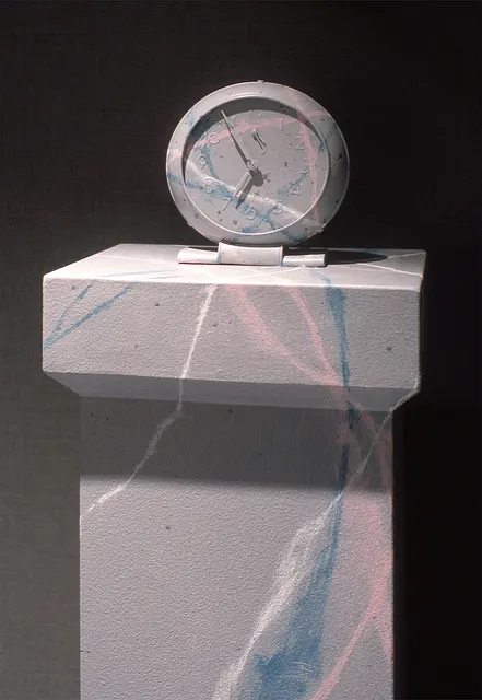 Mneme XVIII: Rites of Passage: detail: marbleized clock and pedestal