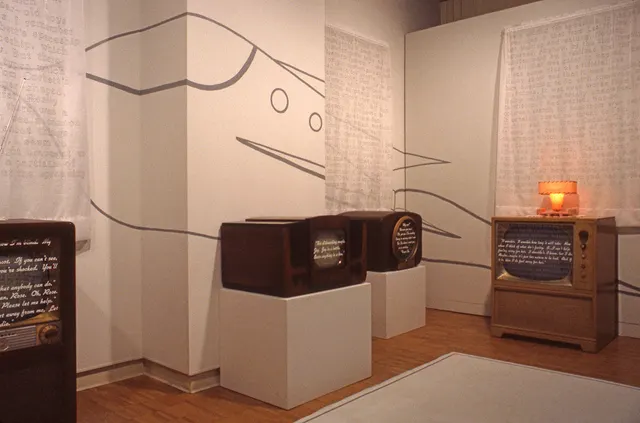 Mneme XXVI: Gilbert's Story (Search for Tomorrow): view to right: televisions and Tom Corbett spaceship outline
