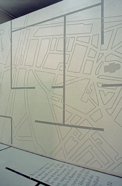 Mneme XXVII: Dolhuis [Madhouse]: Roman era wall: maze mirrored onto wall and intertwined with contemporary site plan and texts
