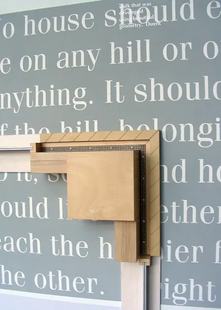Mneme XXXI: Dwelling in the Plan: section 2H (Site) detail: column (maple), windows (aluminum), brick (MDF), insulation (metal grid)