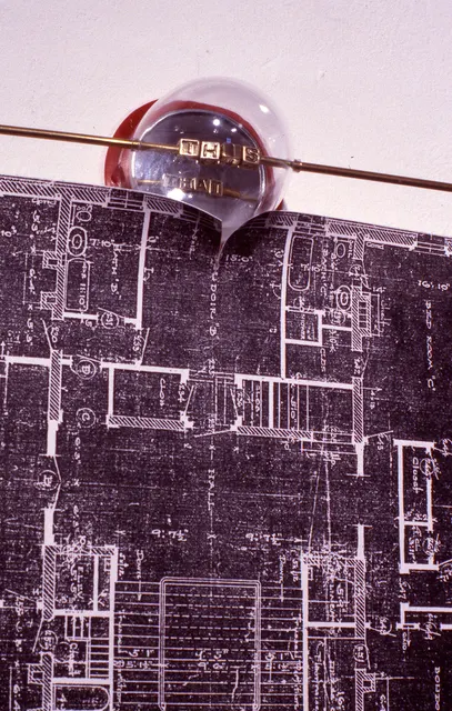 Speaking Volumes: This Will Kill That: detail: north panel plan and “THIS” reflected in dome mirror as “THAT”