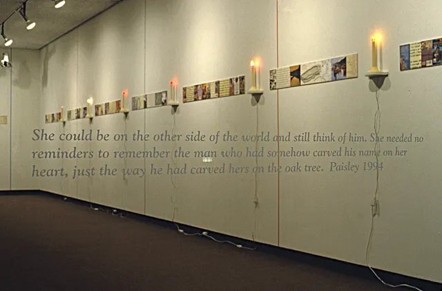 Surveying Desire X: Quest: window text: “… no reminders to remember the man who had somehow carved his name on her heart…” (Paisley 1994)