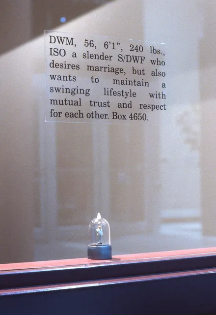 Surveying Desire XII: Fictions: one of eight tiny windowsill domes with personal ads